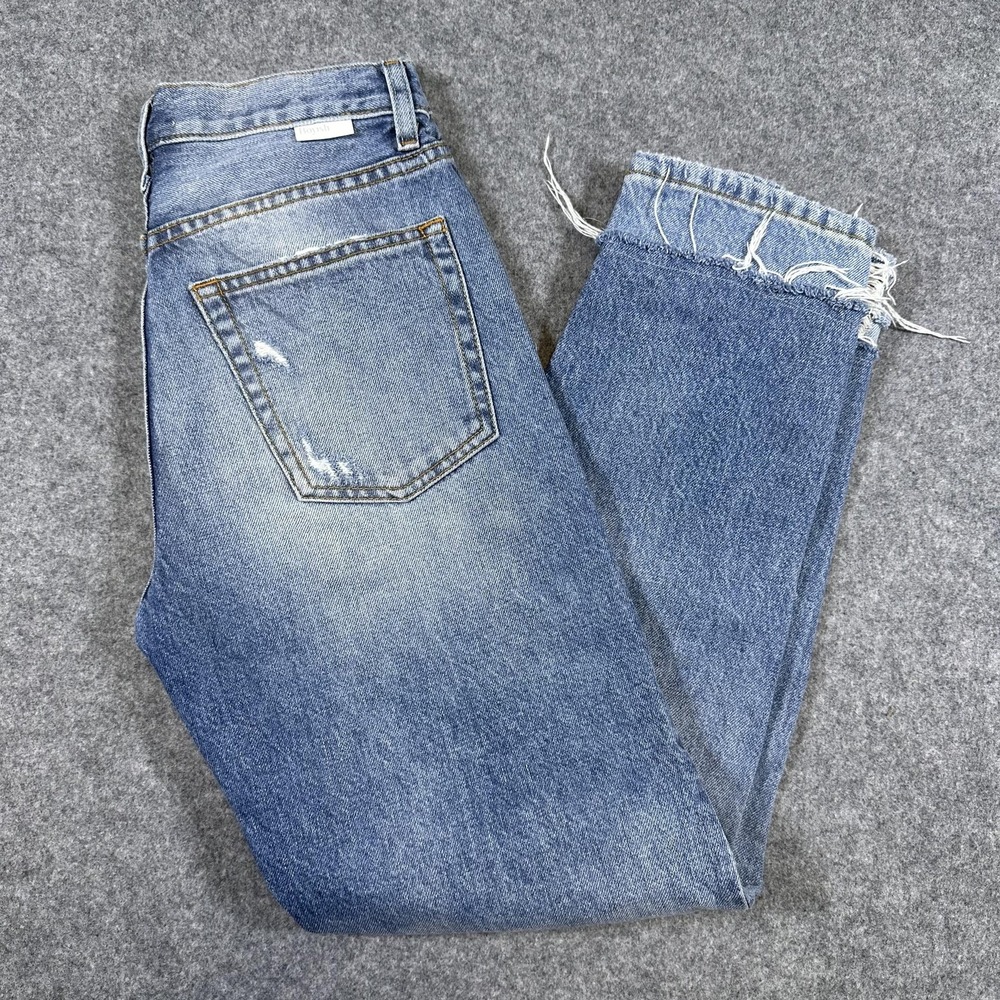 Boyish Tommy Jeans Womens 28 Blue High Rise Distressed Raw Hem Straight Denim